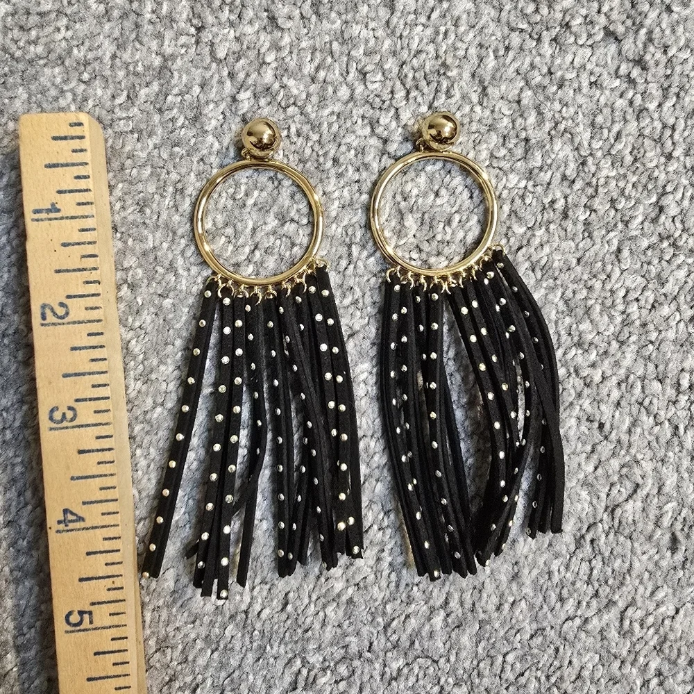 Kate Spade Gold and Black Fringe Dangle Earrings